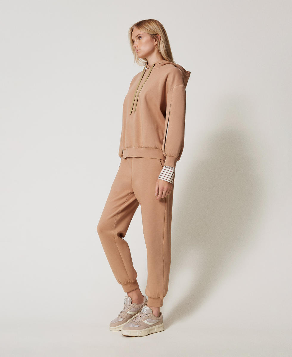 Sweat-shirt et pantalon de jogging en scuba Bicolore Brown Box/Rayure White et Brown Femme 251LL2VEE_12248_02