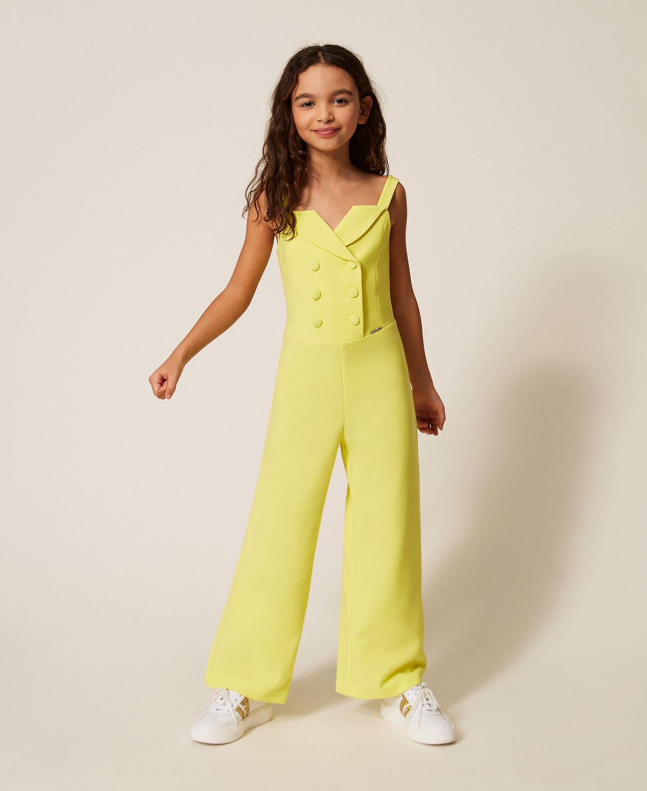 Twinset Girls Limelight Yellow Double-Breasted Crêpe Jumpsuit