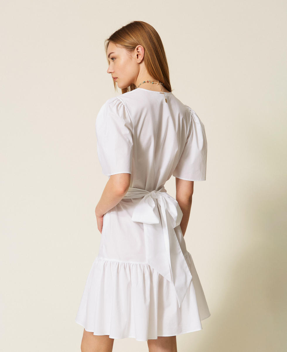 Robe courte en popeline avec ceinture sigl&eacute;e Blanc Femme 261TT2160_00001_04