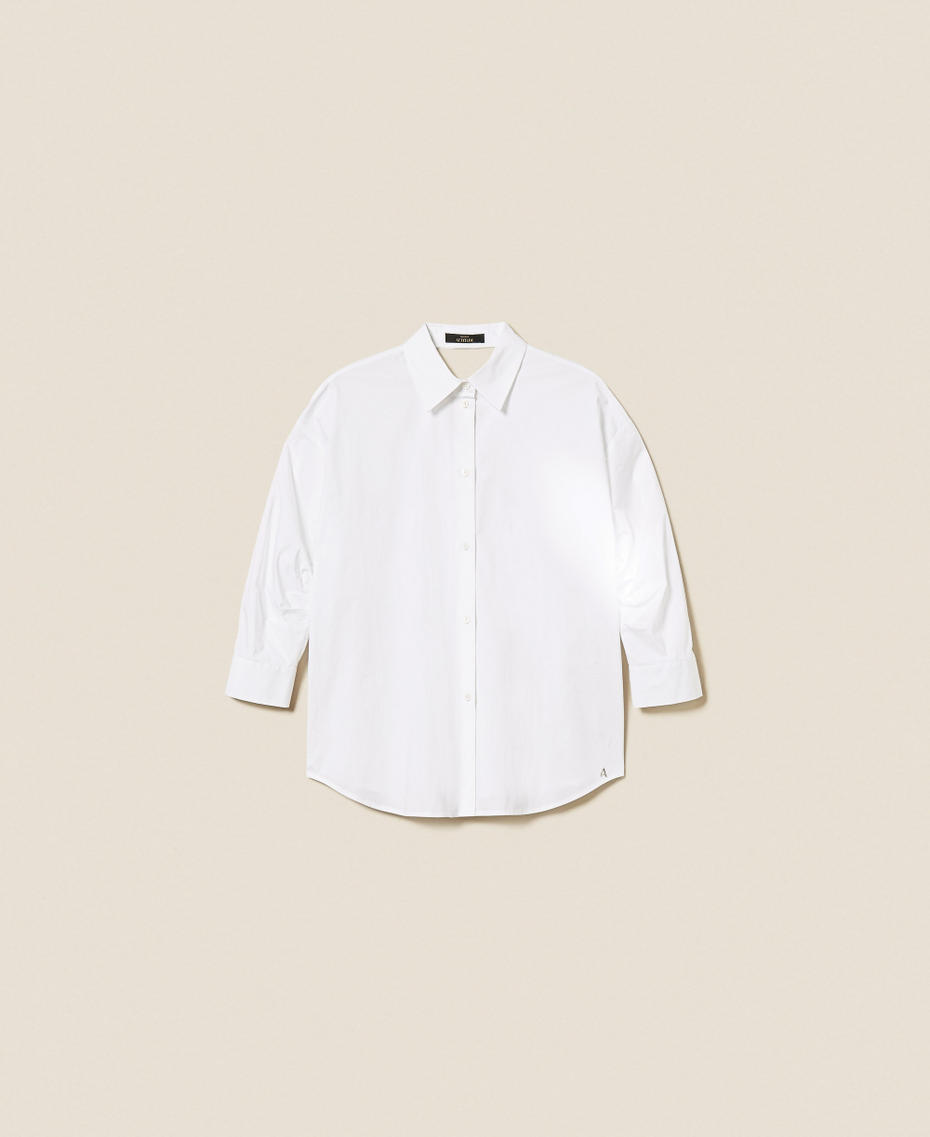 Camicia in popeline con nodo Bianco "Papers" Donna 252AP2200_00840_S0