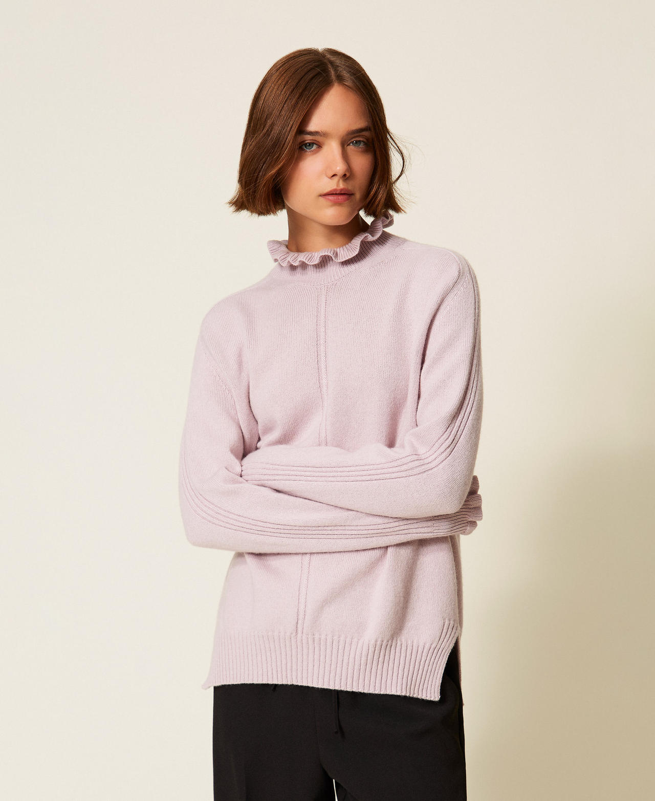 Jersey de mezcla de lana con volantes Rosa &laquo;Pink Lavender&raquo; Mujer 252TT3350_03727_01