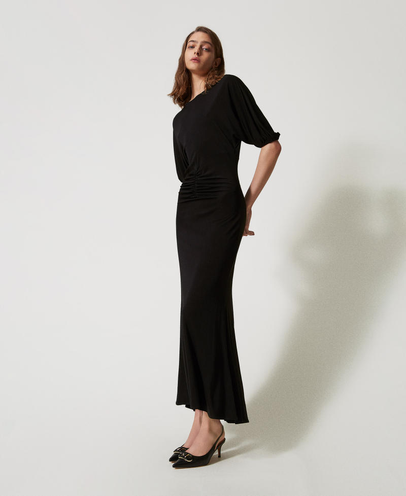 Long jersey dress with draping Black Woman 251TT2230_00006_02