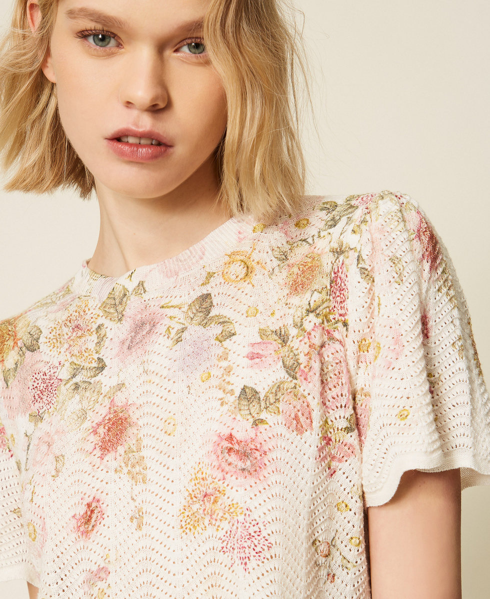 Maglia in misto lino a fiori Stampa Wildflowers Pastel Color Donna 261TT3221_13588_05