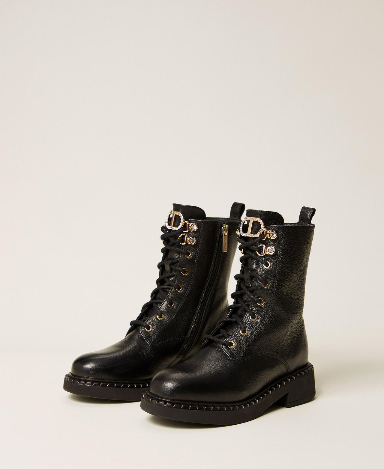 Hiking style leather combat boots Black Girl 252GCJ028_00006_02