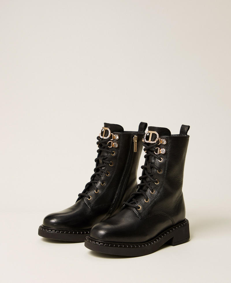 Hiking style leather combat boots Black Girl 252GCJ028_00006_02