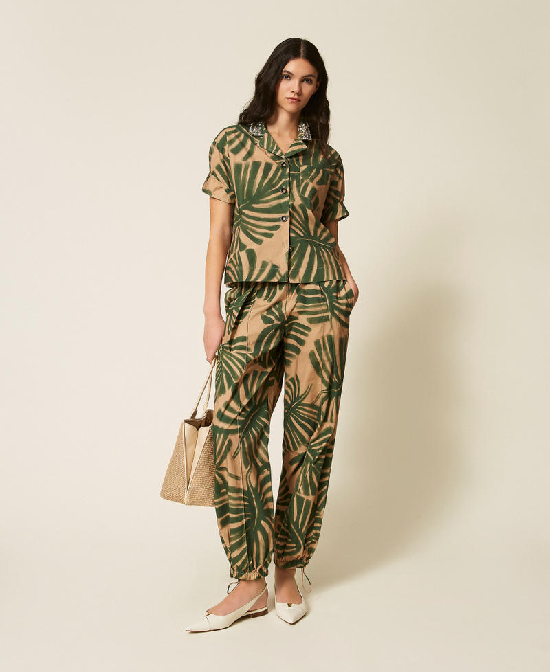 Camicia in popeline con stampa e ricamo Stampa Jungle Donna 261LL2TAA_13301_T0