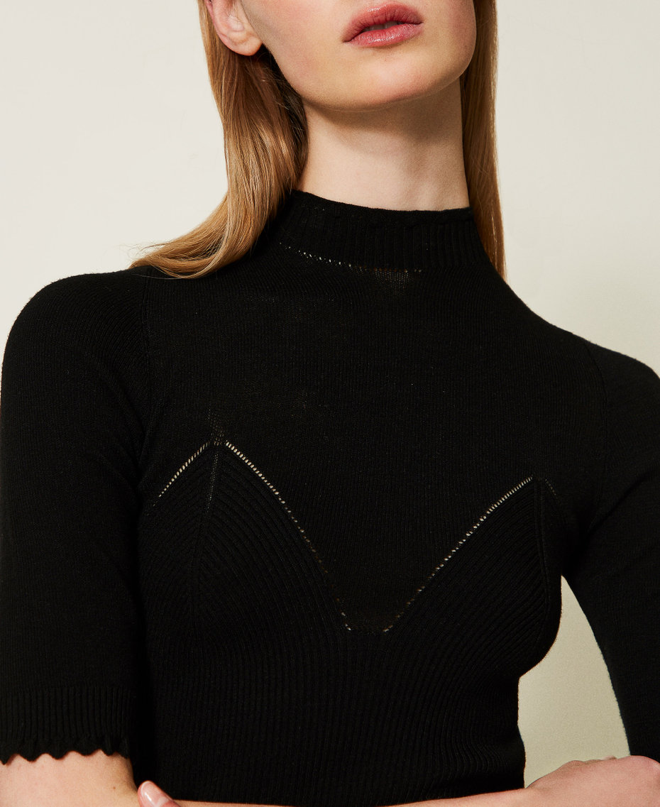 Maglia fitted con trafori Nero Donna 251TP3011_00006_04