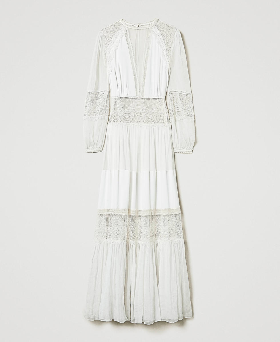 Silk creponne dress with lace White Snow Woman 242TS2210_00282_S0