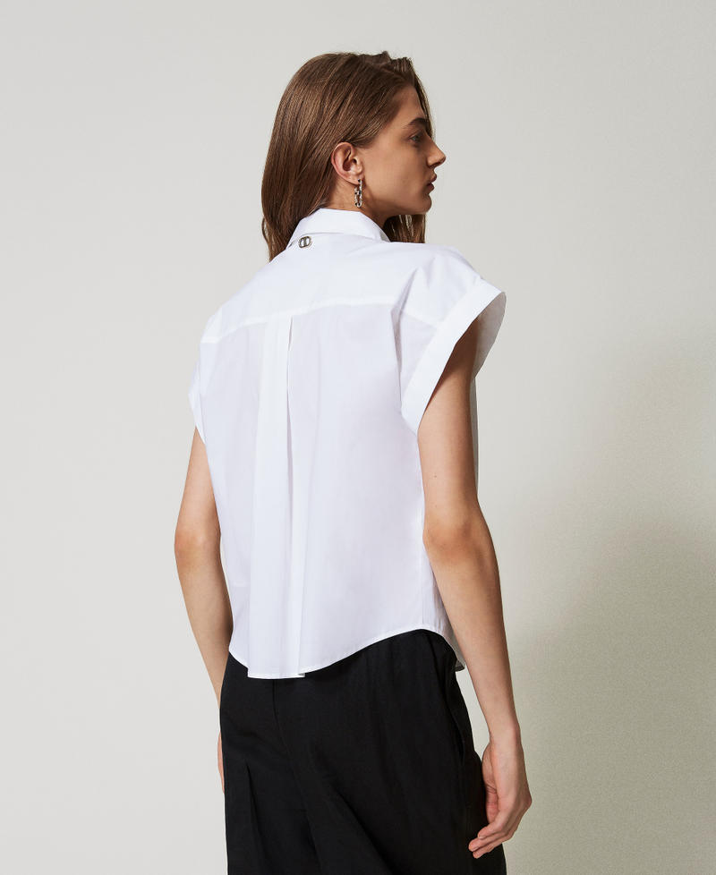 Camisa de popelina con frunces Blanco Mujer 251TT202H_00001_03