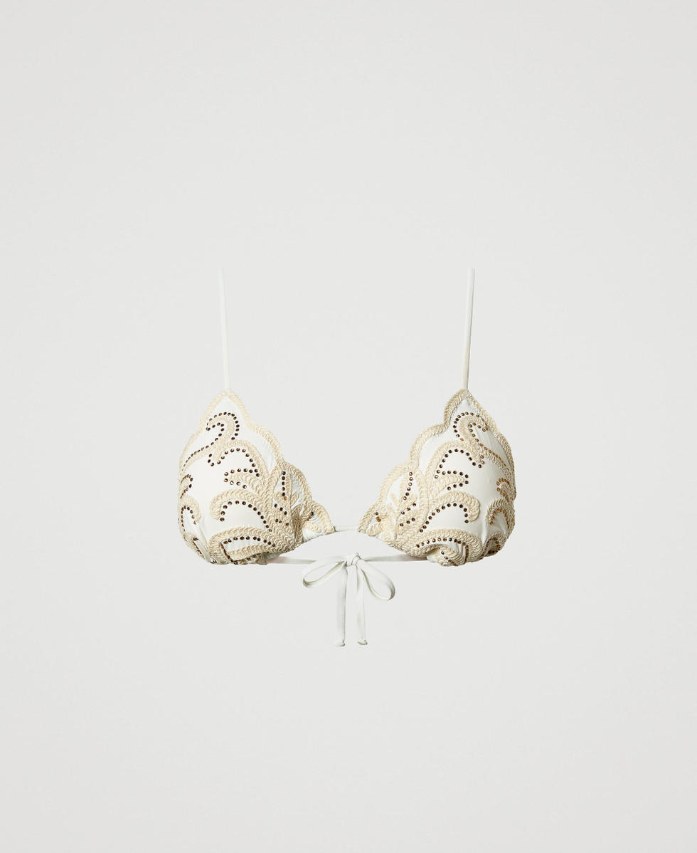Triangel-Bikinitop mit Stickerei und Strass Perlmutt Frau 251LBMY22_00059_S0