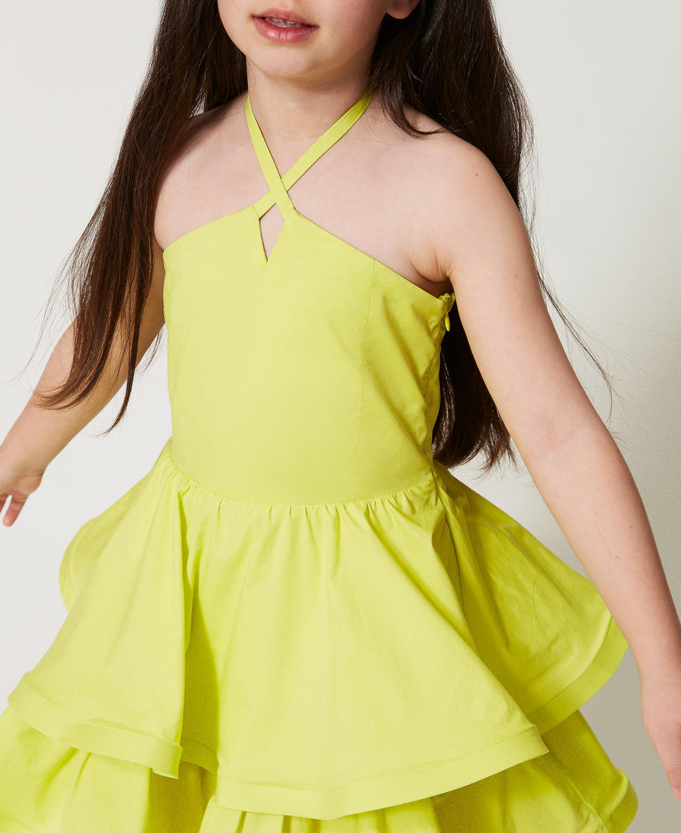 Abito halter corto in popeline con balze Yellow Plum Bambina 251GJ2420_12124_04
