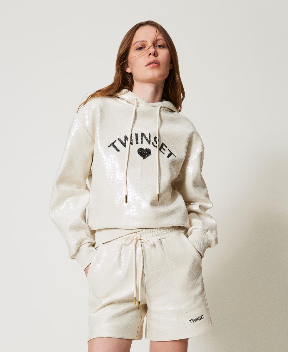Sweat-shirt avec sequins all-over et capuche Beige Femme 251LL2SAA_00003_01