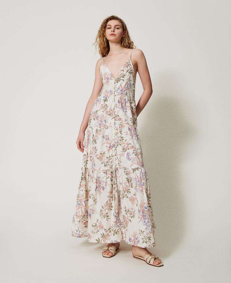 Long floral muslin dress Multicolour/Lurex Floral Print Woman 251TT2150_12494_01