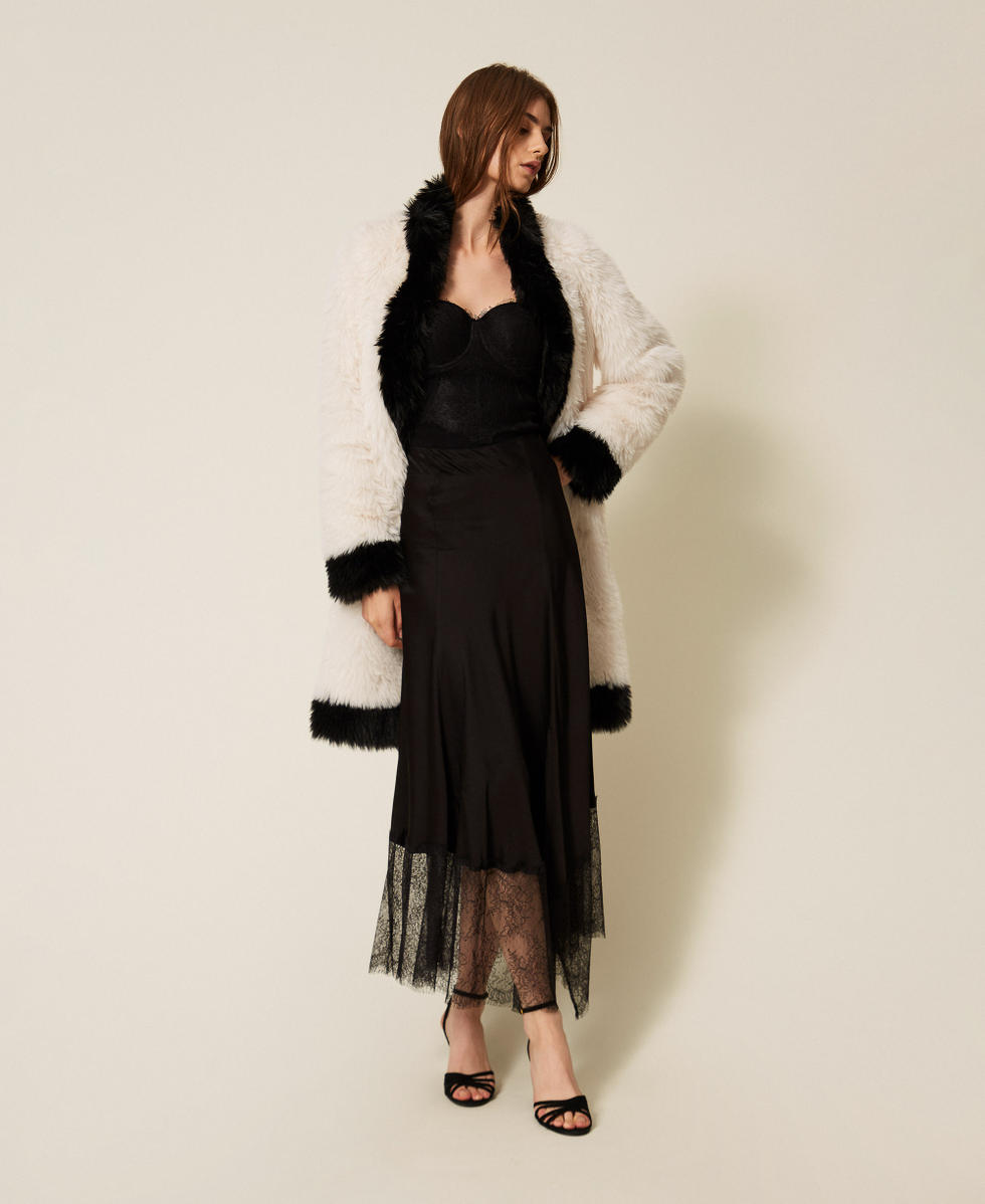 Knit bustier top with lace Black Woman 252LL3RAA_00006_T0