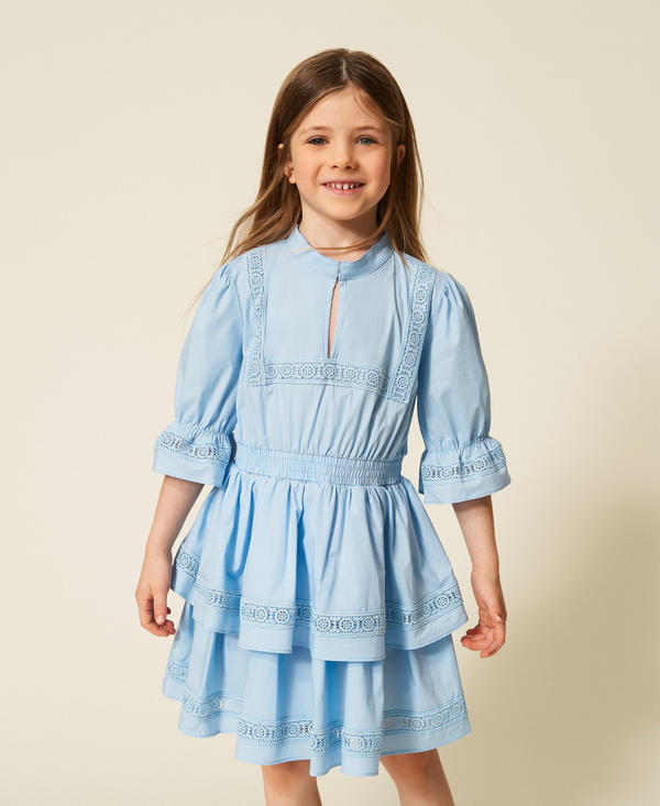Girls&rsquo; short poplin dress with lace