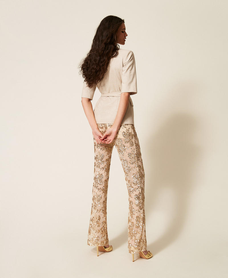 Tulle trousers with sequins Cashew Beige Woman 261AT2141_13362_03
