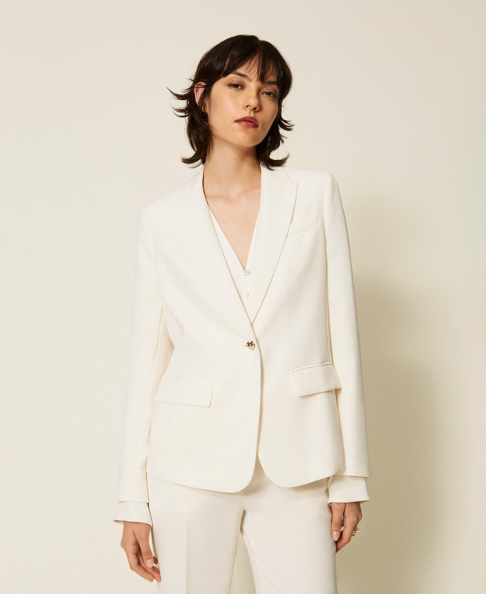 Cr&ecirc;pe blazer with heart-shaped button Mother Of Pearl Woman 262TP2044_00059_04