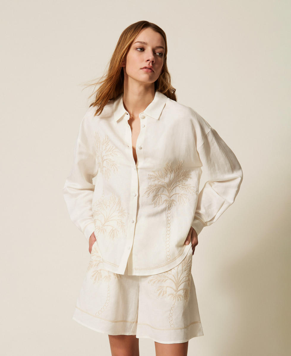 Linen blend shirt with embroidery