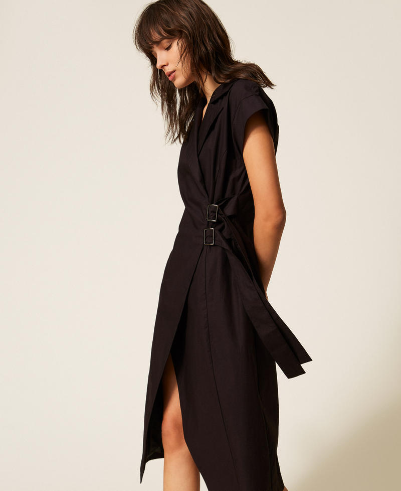 Robe midi en popeline recycl&eacute;e Noir Femme 261AP2086_00006_02