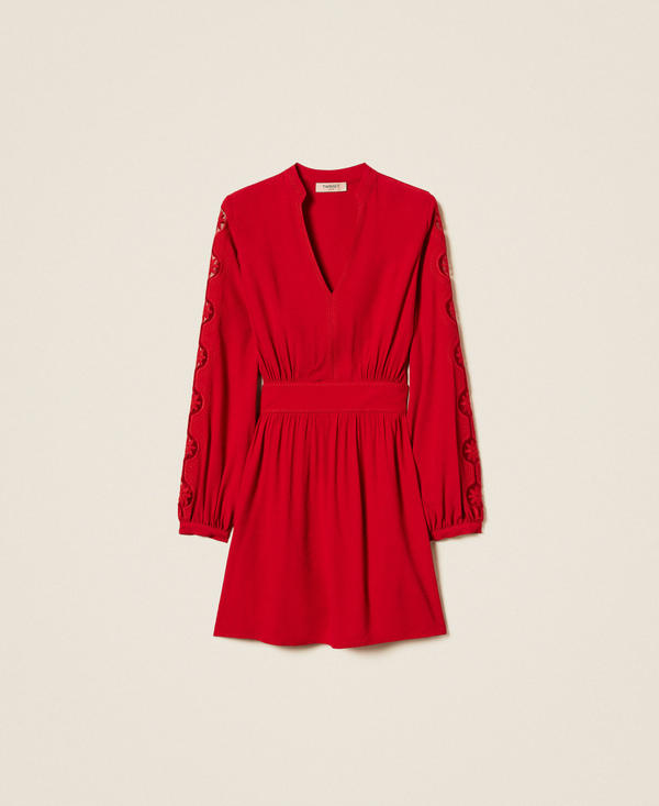 Short crêpe dress with embroidery