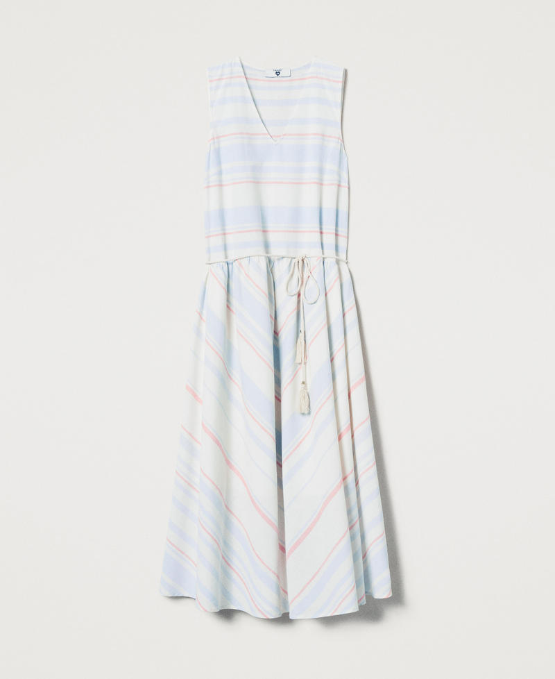Long linen-blend striped dress Sugar/Coral Sunset/Blue Topaz Stripes Woman 251LM2JAA_12378_S0