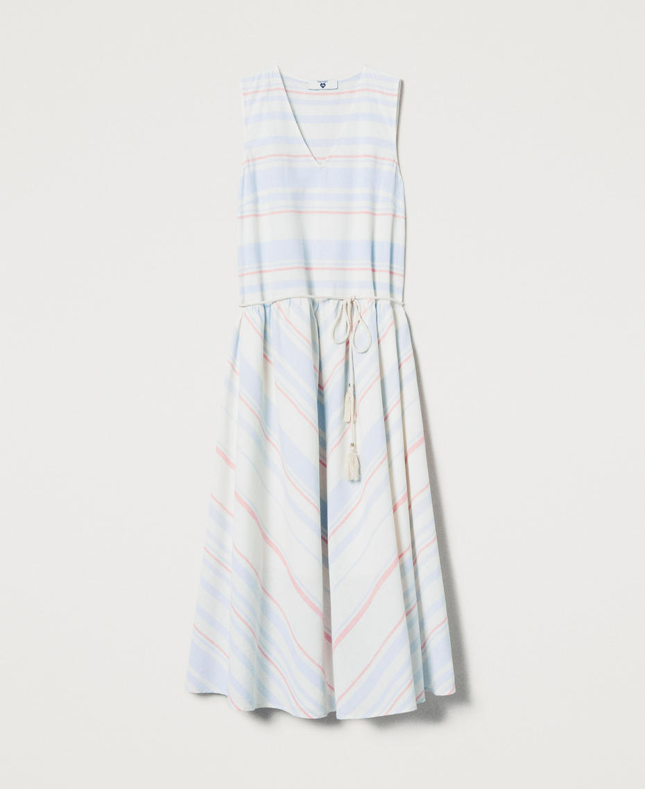 Long linen-blend striped dress Sugar/Coral Sunset/Blue Topaz Stripes Woman 251LM2JAA_12378_S0