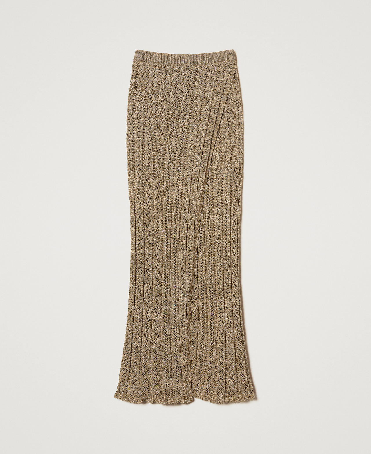 Long skirt in a lurex knit Golden Green Lurex Woman 251TT3192_12454_0S