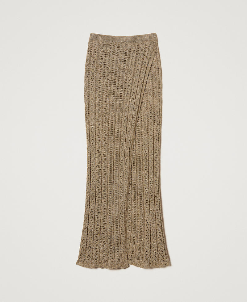 Long skirt in a lurex knit Golden Green Lurex Woman 251TT3192_12454_0S