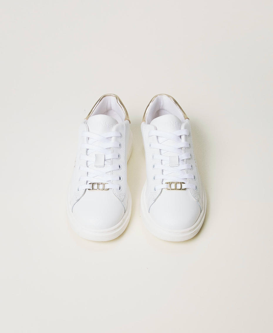 Leather trainers with contrasting details Two-tone Optical White/Platinum Girl 251GCJ010_12173_04