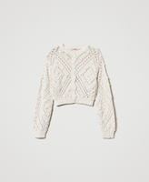 Openwork cotton blend jersey knit cardigan Light Natural Woman 251TP3541_12227_S0