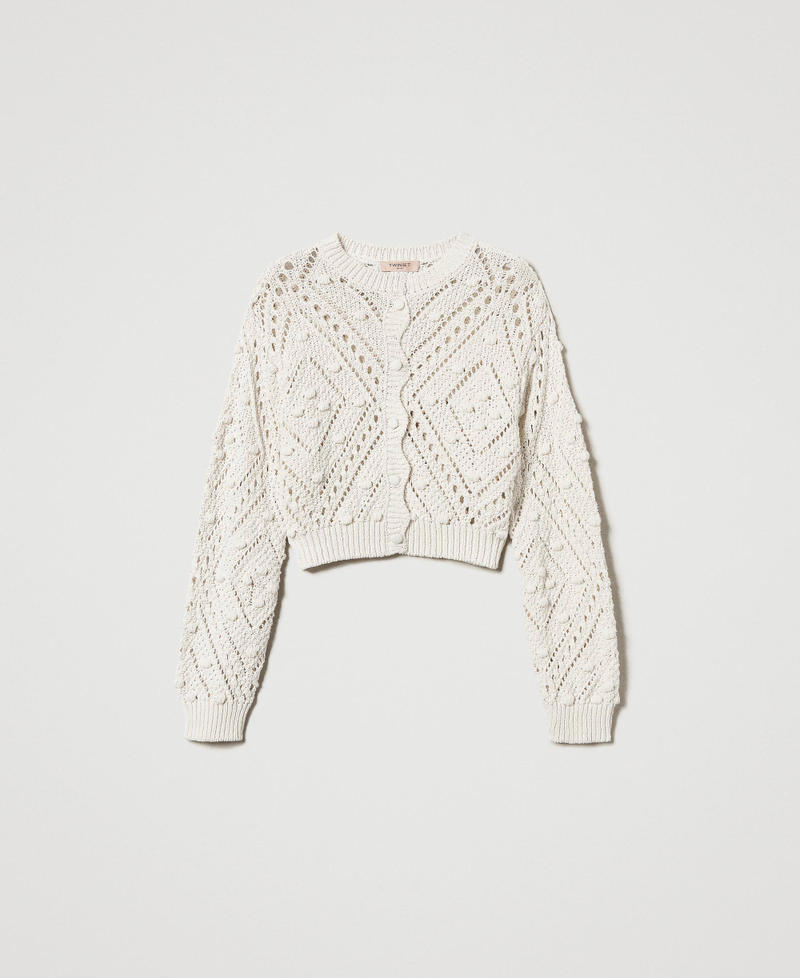 Openwork cotton blend jersey knit cardigan Light Natural Woman 251TP3541_12227_0S