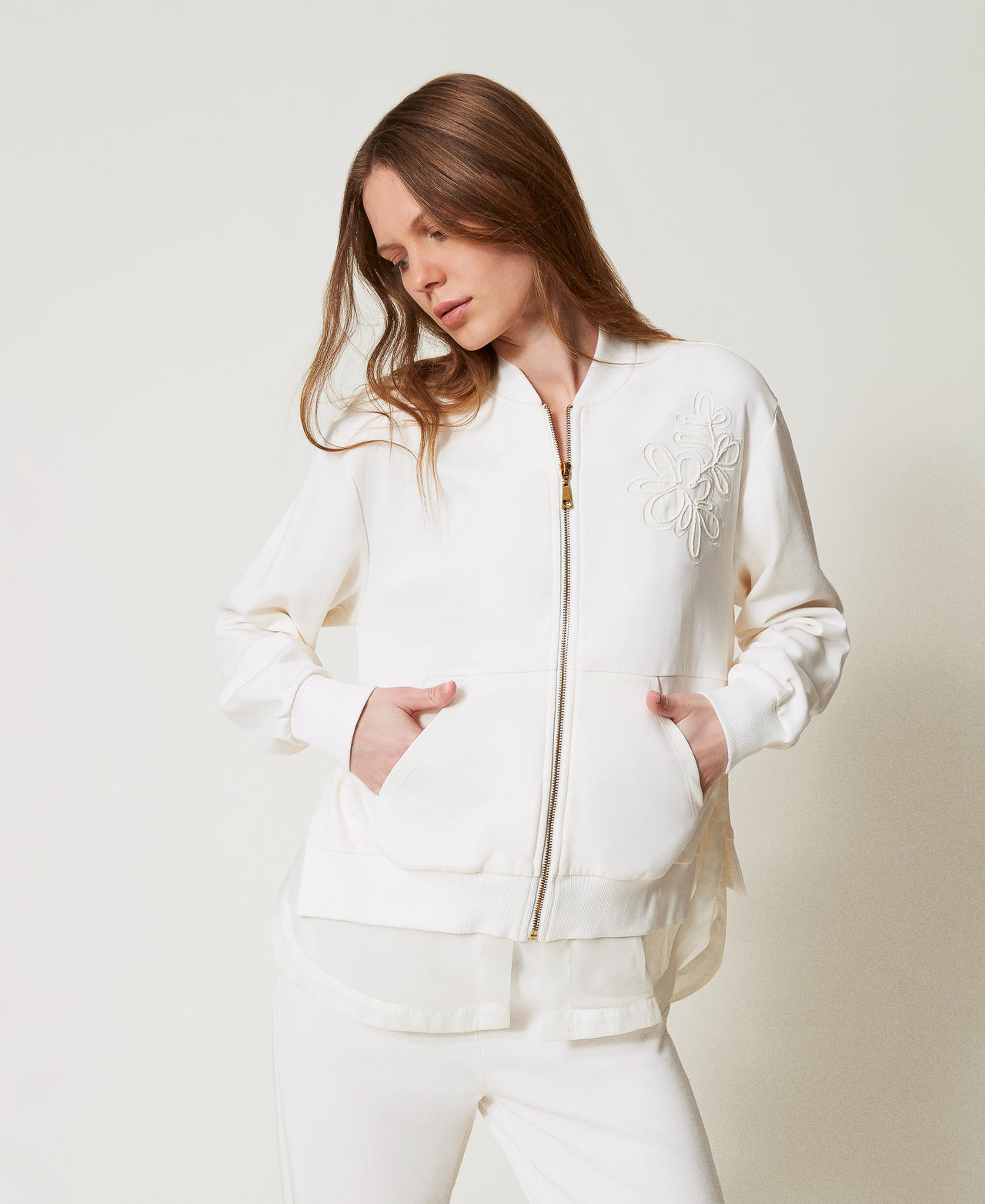 Sweatshirt with embroidery and organza insert White Cloud Woman 251LL2HAA_12105_01