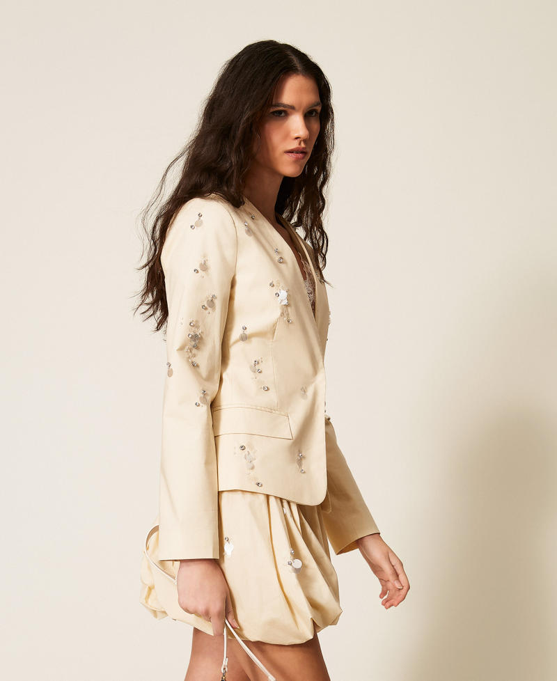Poplin blazer with embroidery Cashew Beige Woman 261AT2010_13362_01