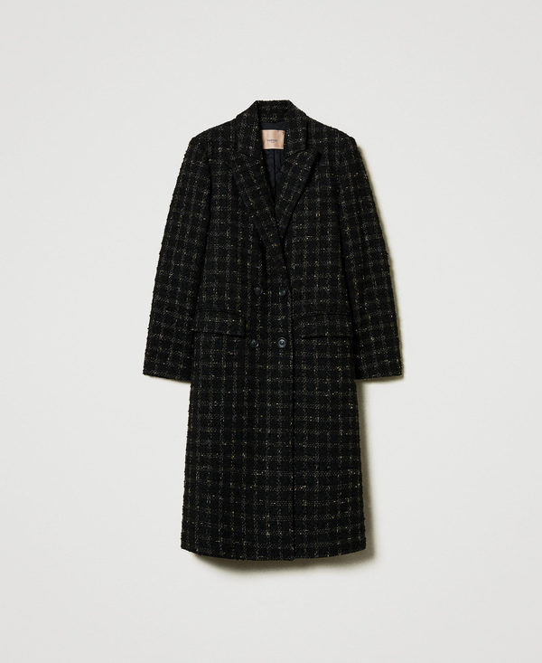 Boucl&eacute; coat with check pattern