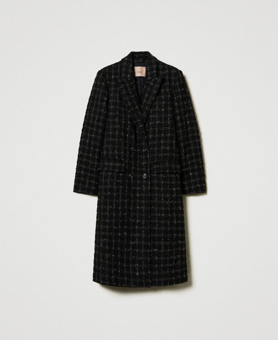 Bouclé coat with check pattern Black / Gold Bouclè Woman 242TT2151_12009_0S