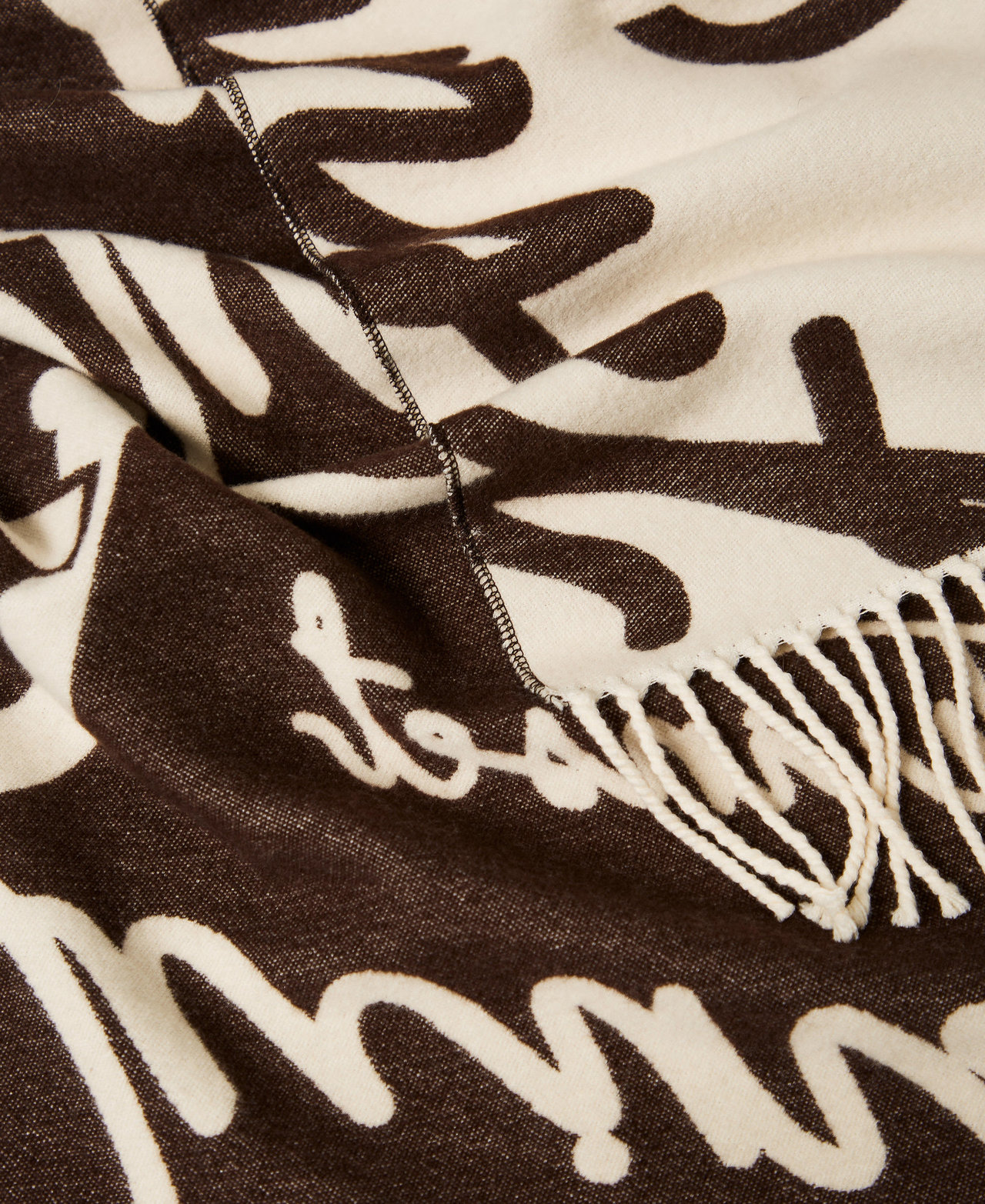 Jacquard stole with lettering logo Two tone Light Natural/Black Chocolate Woman 252TO5061_12913_02