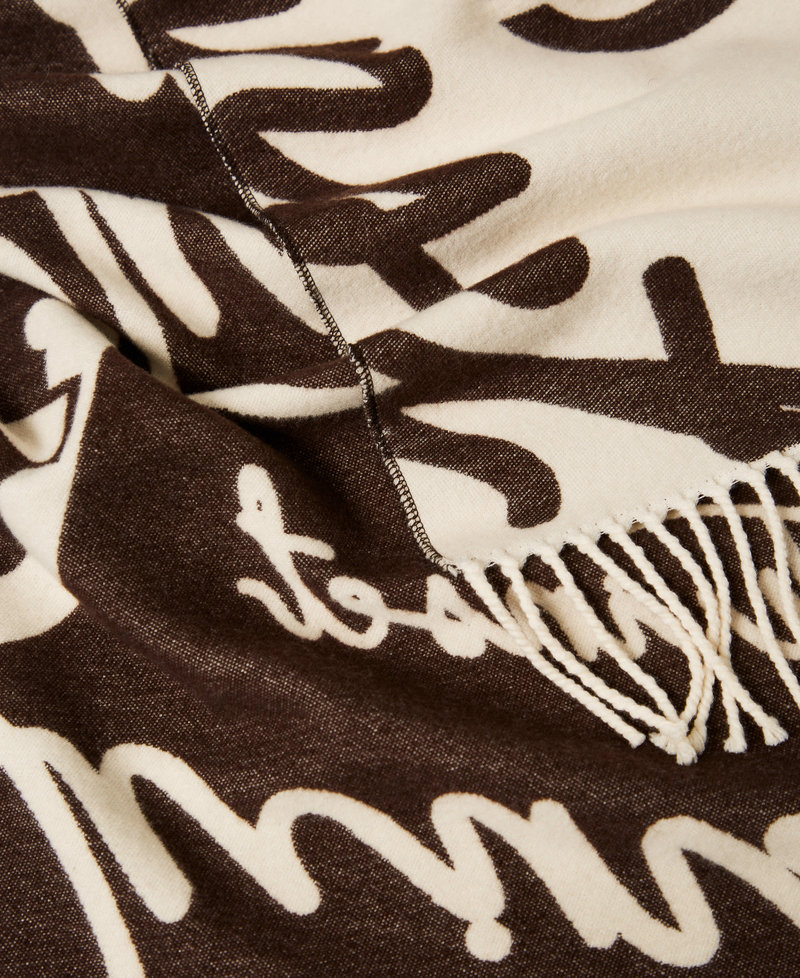 Jacquard stole with lettering logo Two tone Light Natural/Black Chocolate Woman 252TO5061_12913_02