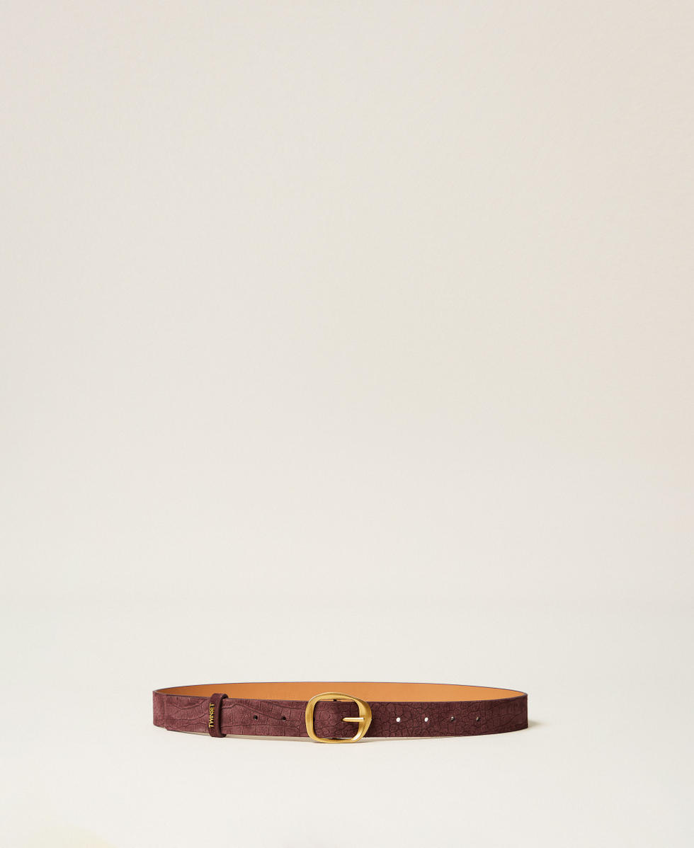 Ceinture en cuir velours avec imprim&eacute; croco Imprim&eacute; Croco Bordeaux Femme 262TO5650_14030_01