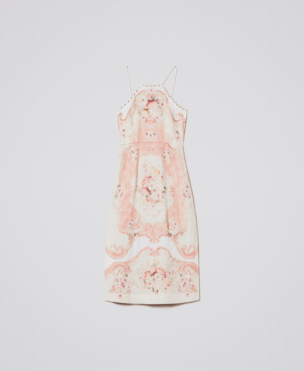 Midi dress in printed linen