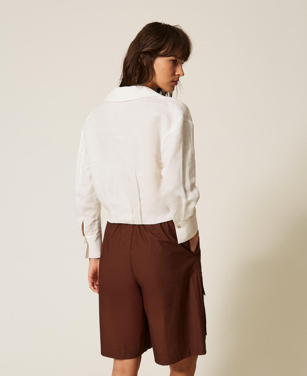 Linen blend crossover shirt Milk Woman 261AP2325_12577_03