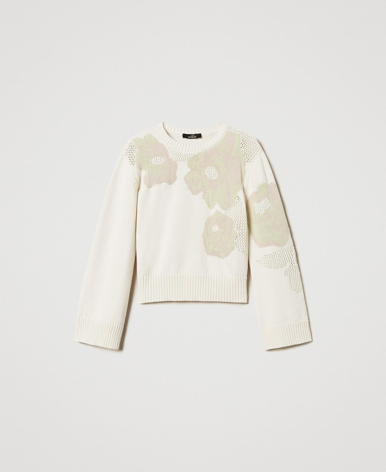 Jacquardpullover mit Rosen Sugar Weiß Frau 251AP3260_00632_0S