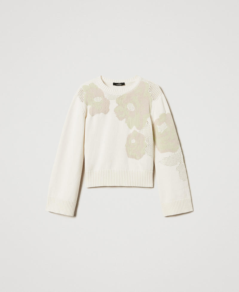 Jacquardpullover mit Rosen Sugar Weiß Frau 251AP3260_00632_0S