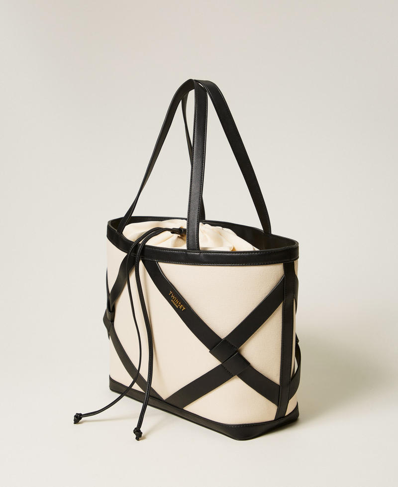Canvas shopper bag Bicolour Mother-of-pearl White / Black Woman 261TB7271_02711_02