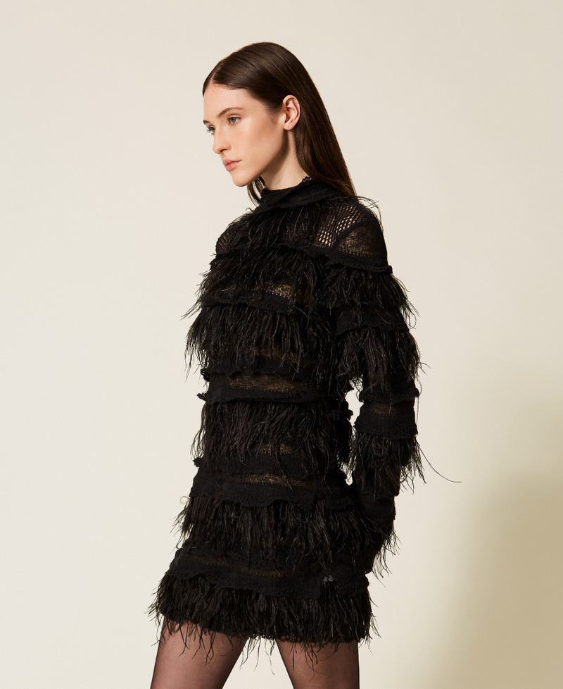Short knit dress with feathers Black Woman 252TS3240_00006_02
