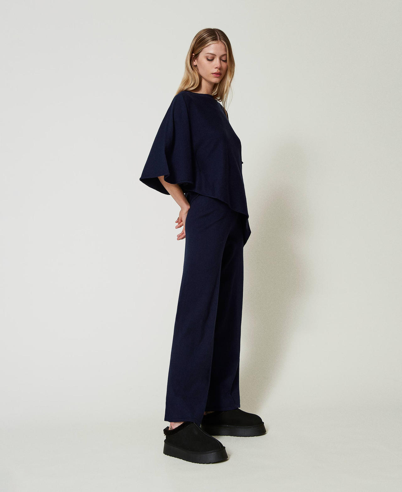 Knit palazzo trousers Blackout Blue Woman 242LL3BBB_00481_02