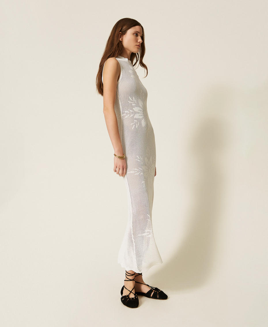 Robe longue en maille florale Blanc Neige Femme 261TT3280_00282_01