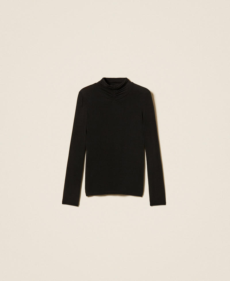 Turtleneck top with draping Black Woman 262TF2064_00006_S0