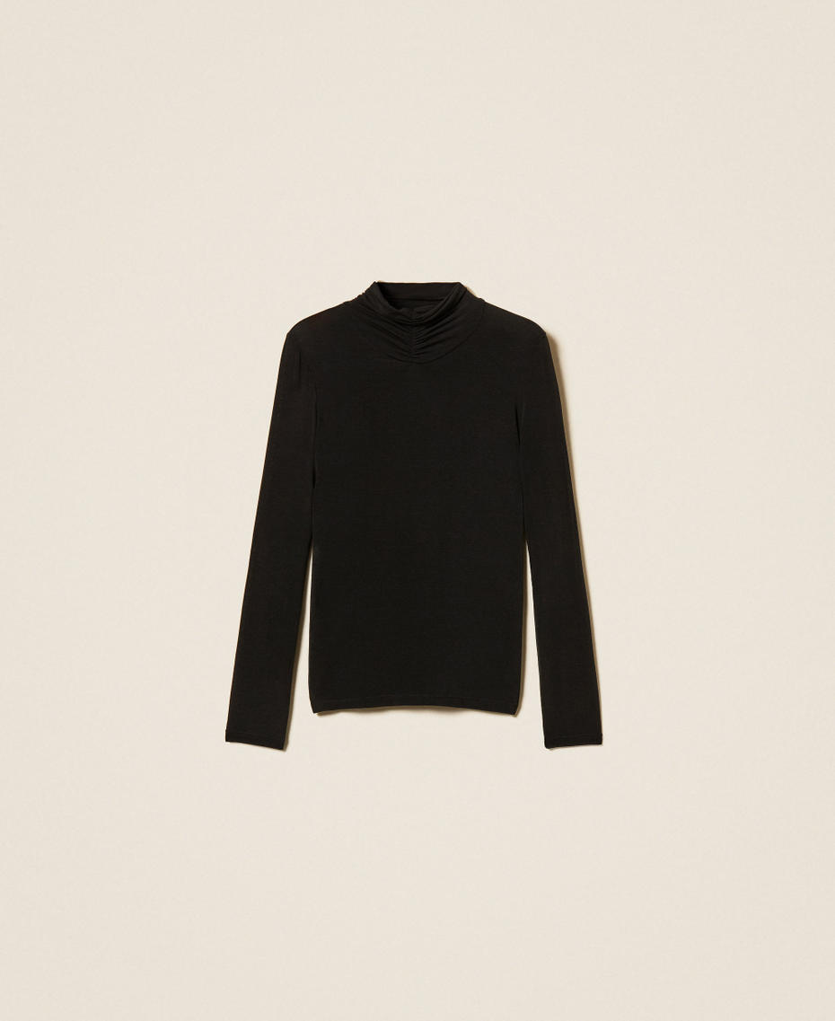 Turtleneck top with draping Black Woman 262TF2064_00006_S0