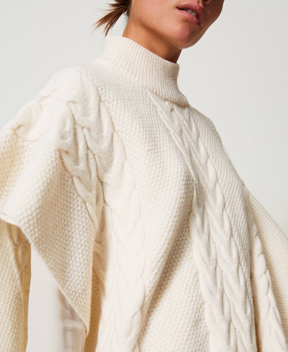 Cable knit poncho Antique White Woman 242LL5AGG_00245_04