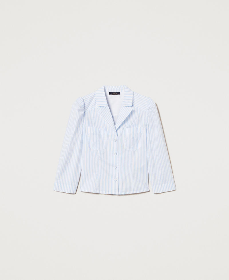 Camicia in popeline a righe Bicolor Bianco "Papers" / Azzurro Intenso Donna 251AX2056_12399_0S